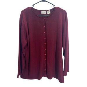 Maroon Cardigan Sweater 18 20 Plus Size Button Front Velour Trim Cozy Vintage